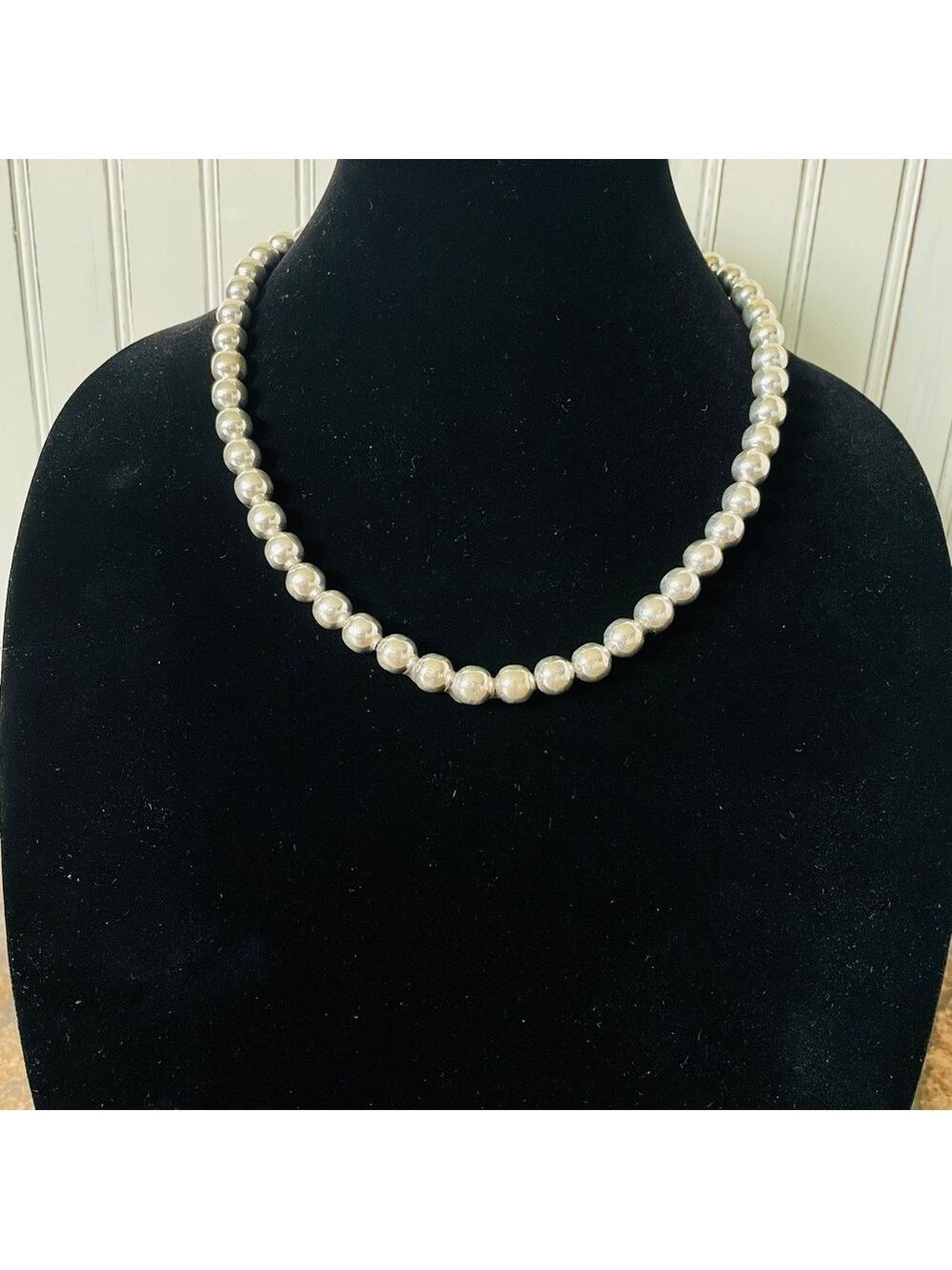 Vintage Taxco Mexico Sterling Silver Ball Beaded Necklace Signed HEAVY! - Picture 2 of 8